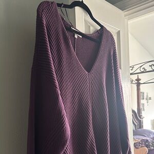Avenue Deep Purple V-Neck Sweater with beautiful cable sleeves